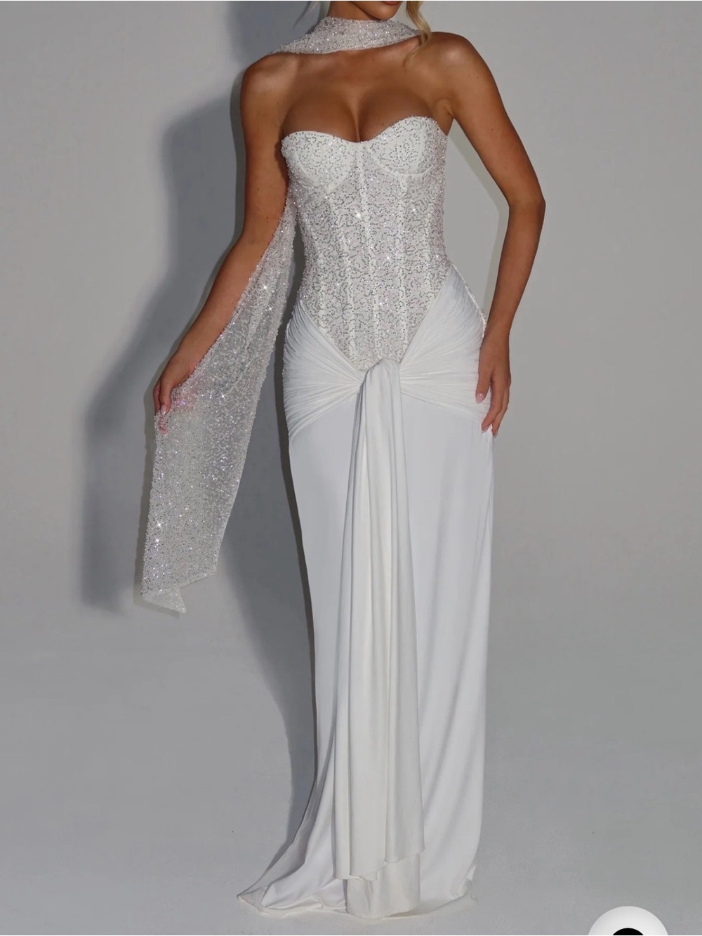 Beaded Strapless White Wedding Gown with Draped Waist Carina Maxi gown Babyboo - Picture 13 of 13